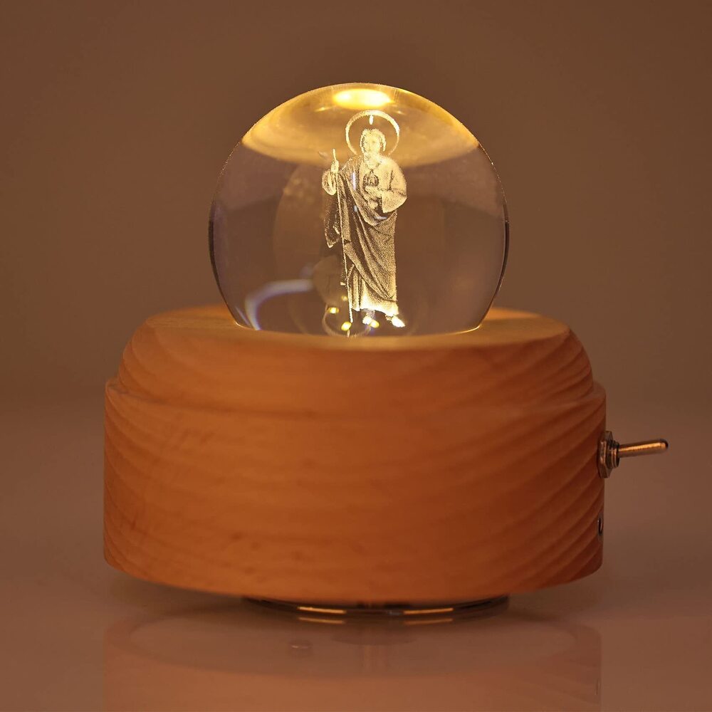 2666 3D Rechargeable Saint Jude Crystal Ball Music Box With Led Projection